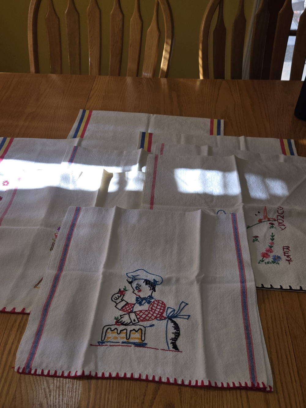 Vintage Cannon Embroidered Kitchen Towels Set of 8 Retro Handmade Cotton